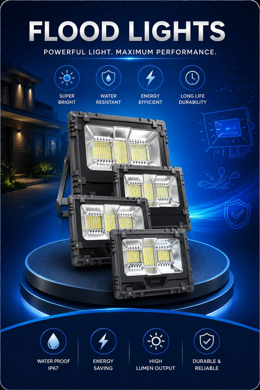 Solar outdoor lights and floodlights for illumination