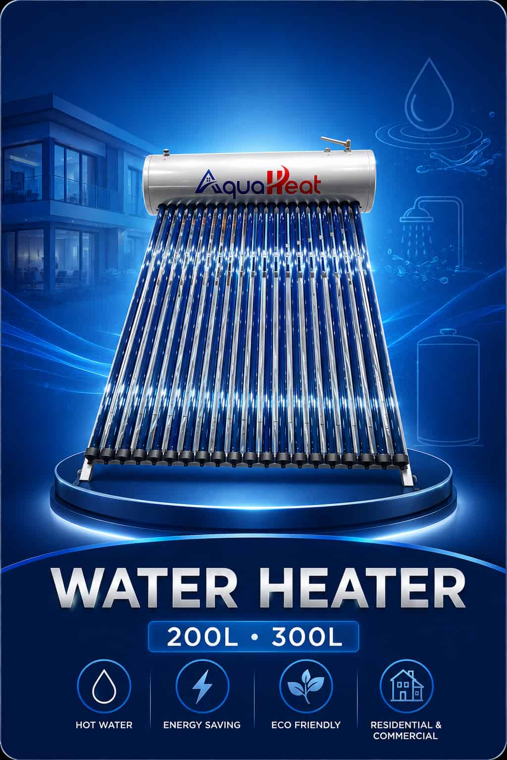 Solar water heating systems for residential and commercial use